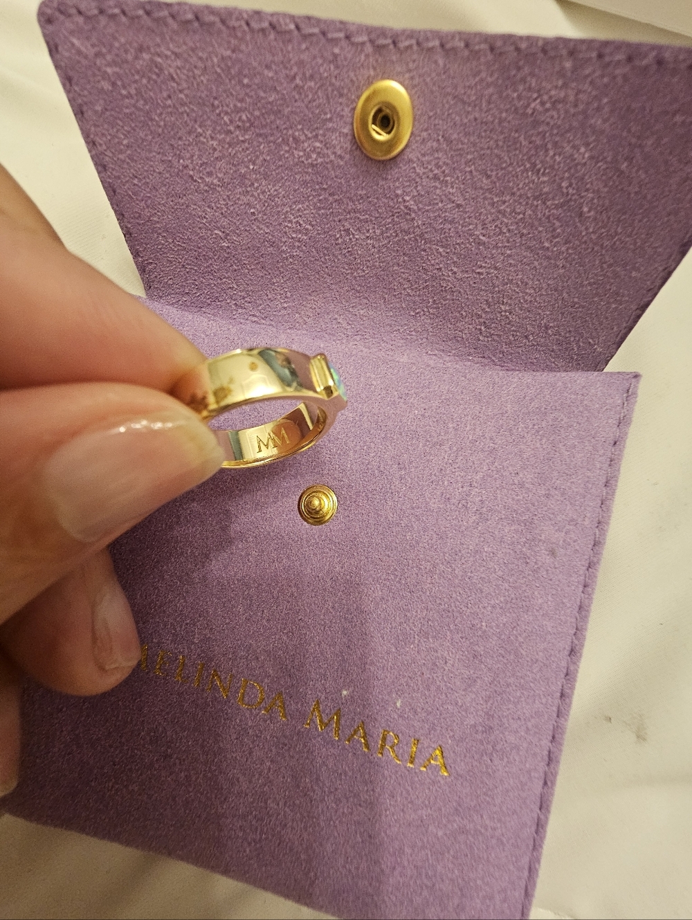 Melinda Maria Gold Blue Opal Ring Sz 5 - Picture 2 of 7